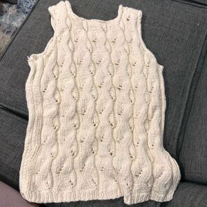 Hand Knit Cotton Sweater Vest White Cream